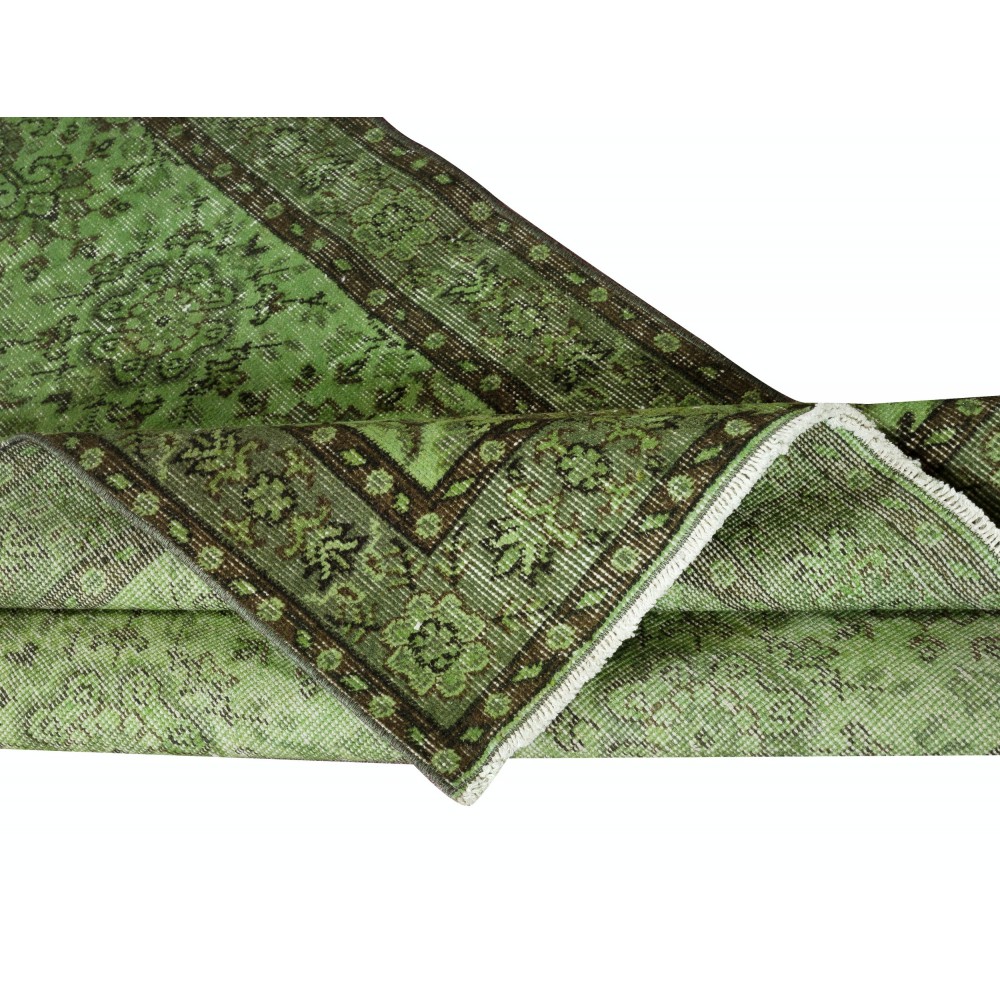 Green Color Over-Dyed Rug. Modern Handmade Turkish Accent Rug. Bohemian Home Decor