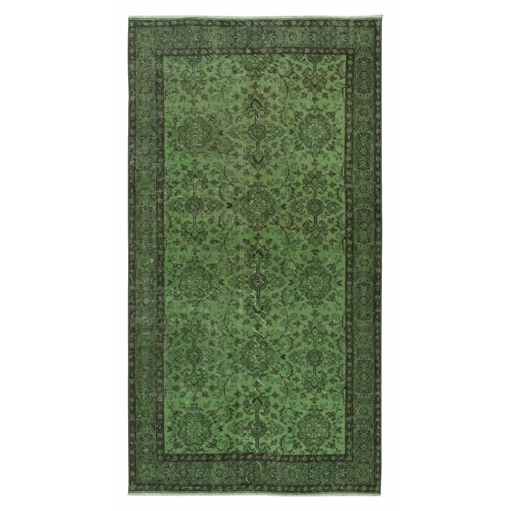 Green Color Over-Dyed Rug. Modern Handmade Turkish Accent Rug. Bohemian Home Decor