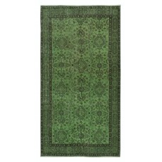 Green Color Over-Dyed Rug. Modern Handmade Turkish Accent Rug. Bohemian Home Decor