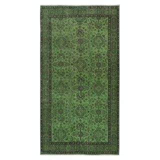 Green Color Over-Dyed Rug. Modern Handmade Turkish Accent Rug. Bohemian Home Decor