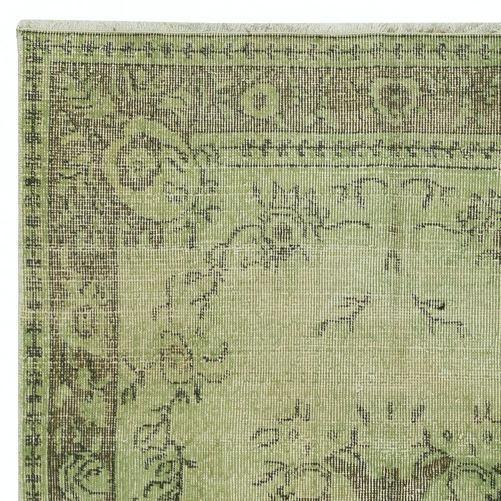 Contemporary Handmade Baroque Design Turkish Accent Rug in Light Green Color, Woolen Floor Covering