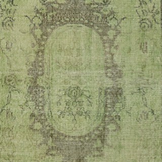 Contemporary Handmade Baroque Design Turkish Accent Rug in Light Green Color, Woolen Floor Covering