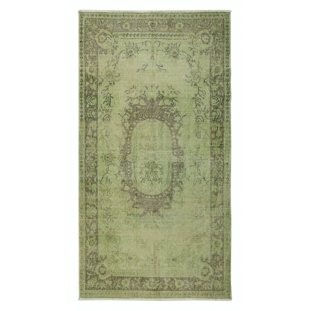 Contemporary Handmade Baroque Design Turkish Accent Rug in Light Green Color, Woolen Floor Covering
