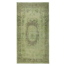 Contemporary Handmade Baroque Design Turkish Accent Rug in Light Green Color, Woolen Floor Covering