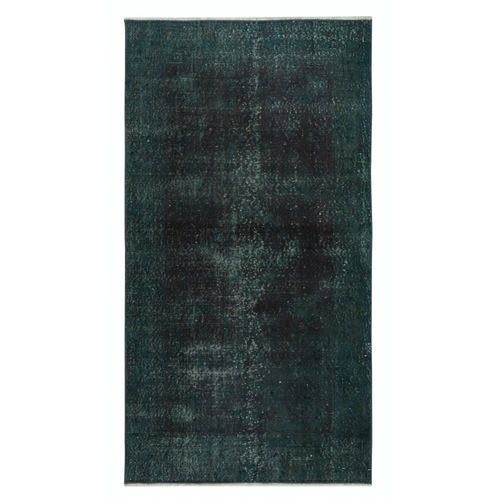 Contemporary Accent Rug in Dark Green. Hand-Knotted in Turkey. Wool pile on cotton foundation