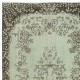 Handmade Low Pile Accent Rug. Light Green Color Hand Knotted Turkish Rug