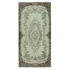Handmade Low Pile Accent Rug. Light Green Color Hand Knotted Turkish Rug