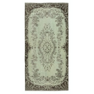 Handmade Low Pile Accent Rug. Light Green Color Hand Knotted Turkish Rug