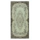 Handmade Low Pile Accent Rug. Light Green Color Hand Knotted Turkish Rug