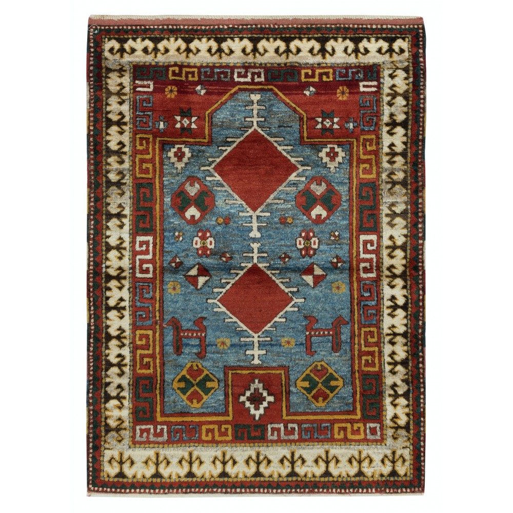 Reproduction of an antique Caucasian Bordjalo Kazak Prayer Rug. 100% Wool. Natural Dyes.