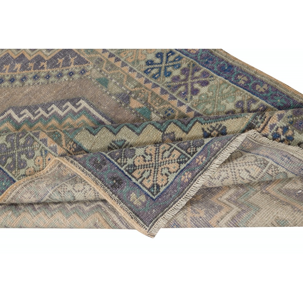 Traditional Vintage Handmade Turkish Village Rug with Geometric Medallion Design, 100% Wool