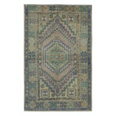 Traditional Vintage Handmade Turkish Village Rug with Geometric Medallion Design, 100% Wool