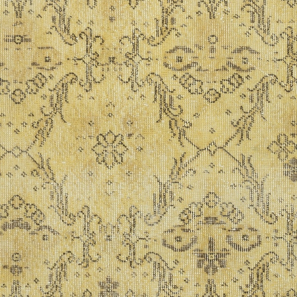 Vintage Floral Patterned Turkish Area Rug redyed in Yellow Color for modern interiors