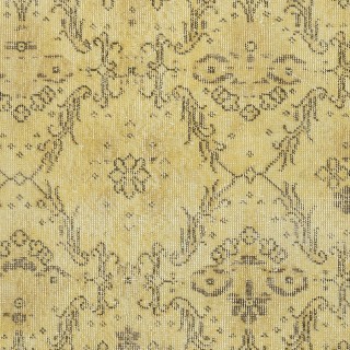 Vintage Floral Patterned Turkish Area Rug redyed in Yellow Color for modern interiors
