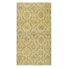 Vintage Floral Patterned Turkish Area Rug redyed in Yellow Color for modern interiors
