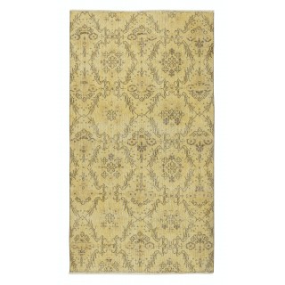 Vintage Floral Patterned Turkish Area Rug redyed in Yellow Color for modern interiors
