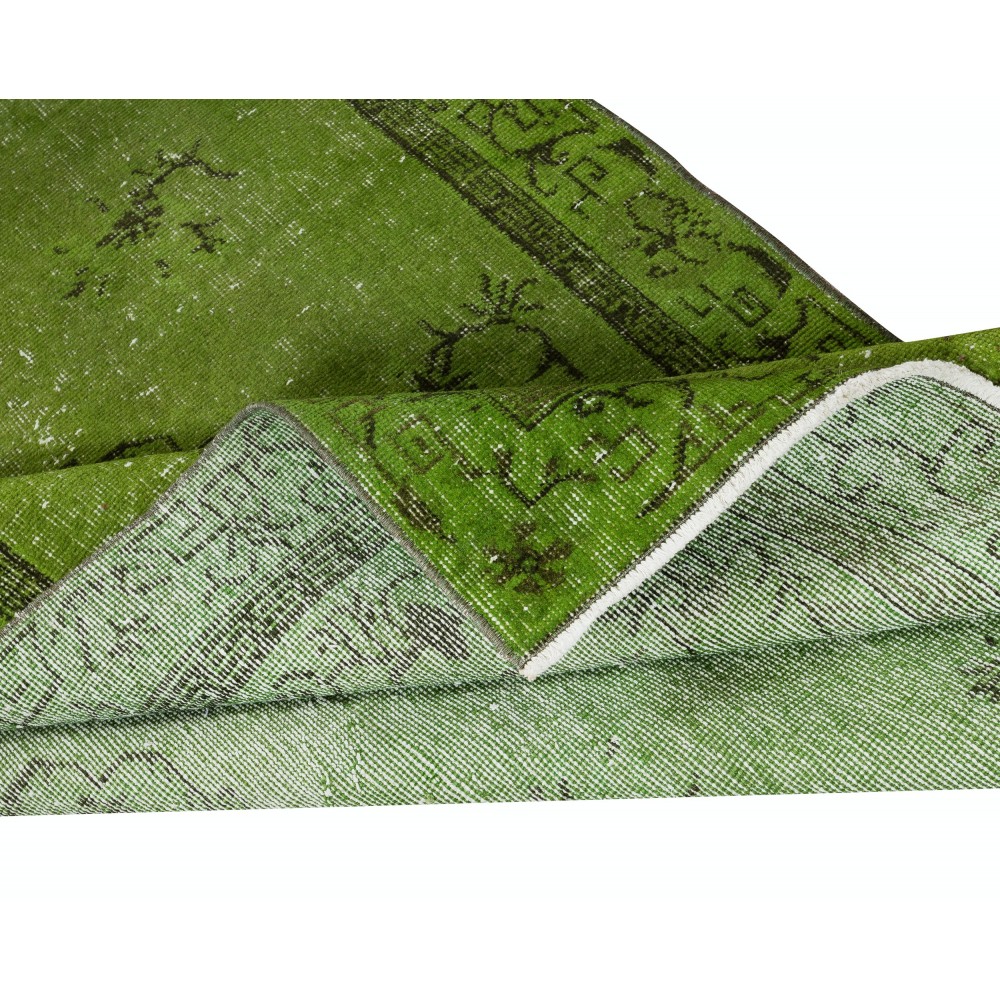 Art Deco Chinese Inspired Handmade Turkish Accent Rug Over-Dyed in Green