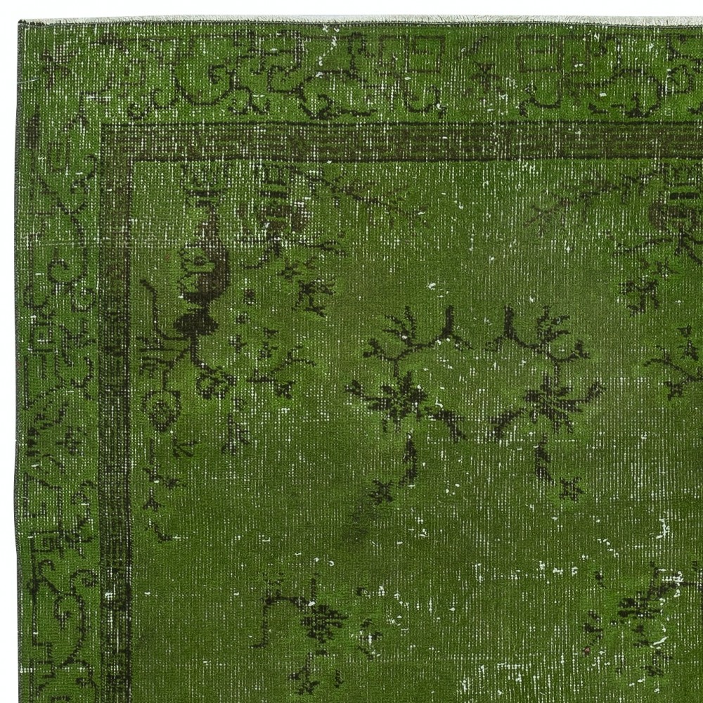 Art Deco Chinese Inspired Handmade Turkish Accent Rug Over-Dyed in Green