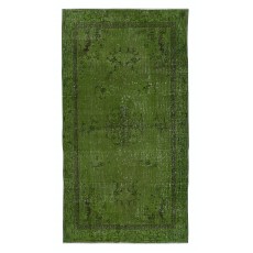 Art Deco Chinese Inspired Handmade Turkish Accent Rug Over-Dyed in Green