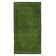 Art Deco Chinese Inspired Handmade Turkish Accent Rug Over-Dyed in Green