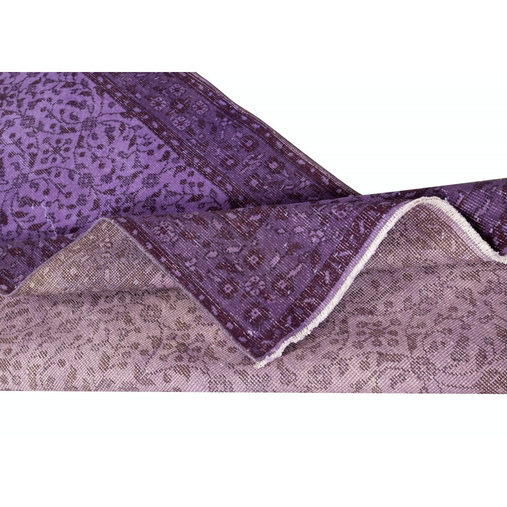 Contemporary Floral Patterned Accent Rug in Purple, Hand-Knotted in Turkey