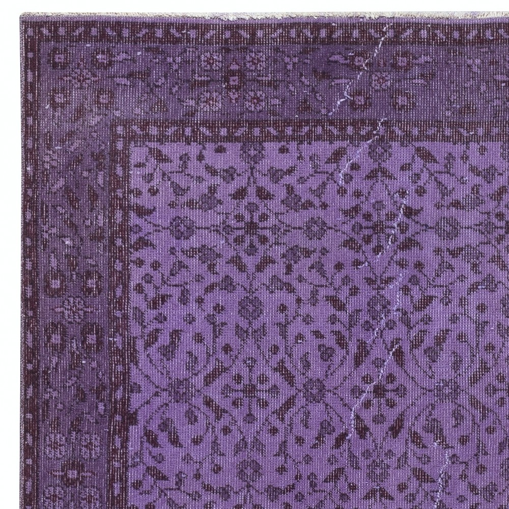 Contemporary Floral Patterned Accent Rug in Purple, Hand-Knotted in Turkey