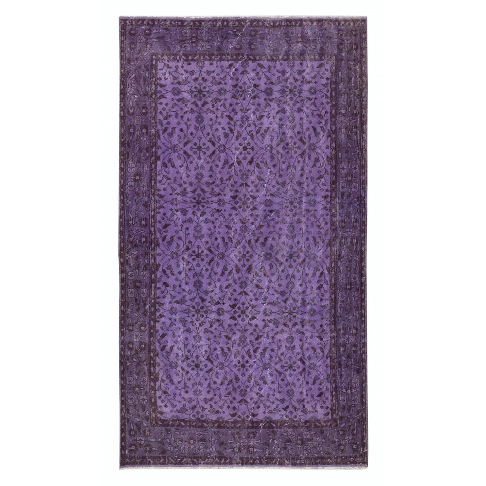 Contemporary Floral Patterned Accent Rug in Purple, Hand-Knotted in Turkey