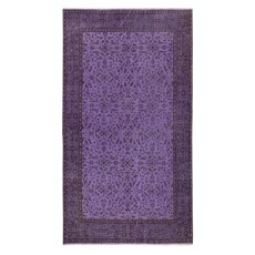Contemporary Floral Patterned Accent Rug in Purple, Hand-Knotted in Turkey