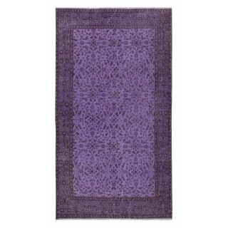 Contemporary Floral Patterned Accent Rug in Purple, Hand-Knotted in Turkey