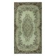 Contemporary Handmade Turkish Rug in Green. Medallion Design Accent Rug