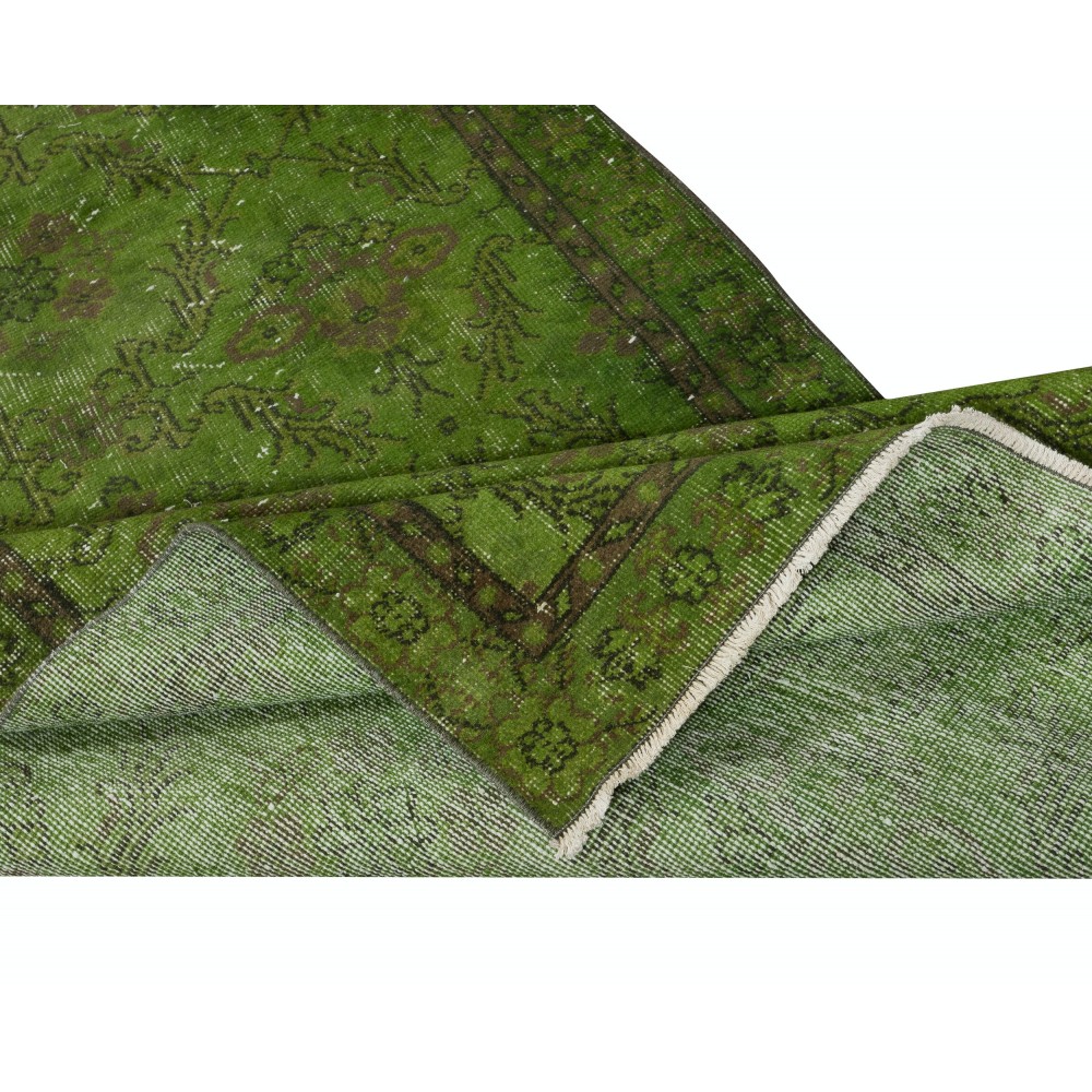 Modern Hand Knotted Turkish Accent Rug in Green Color