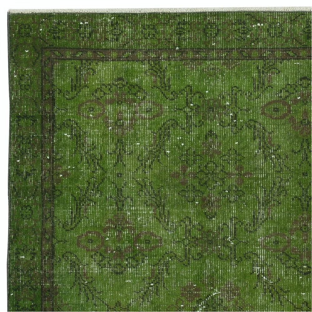 Modern Hand Knotted Turkish Accent Rug in Green Color
