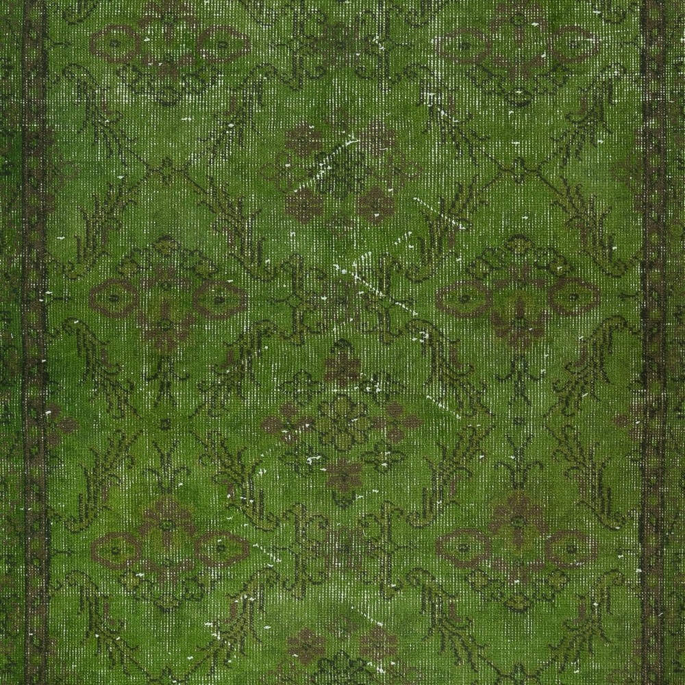 Modern Hand Knotted Turkish Accent Rug in Green Color