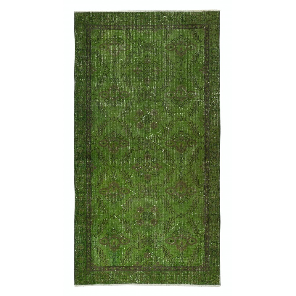 Modern Hand Knotted Turkish Accent Rug in Green Color
