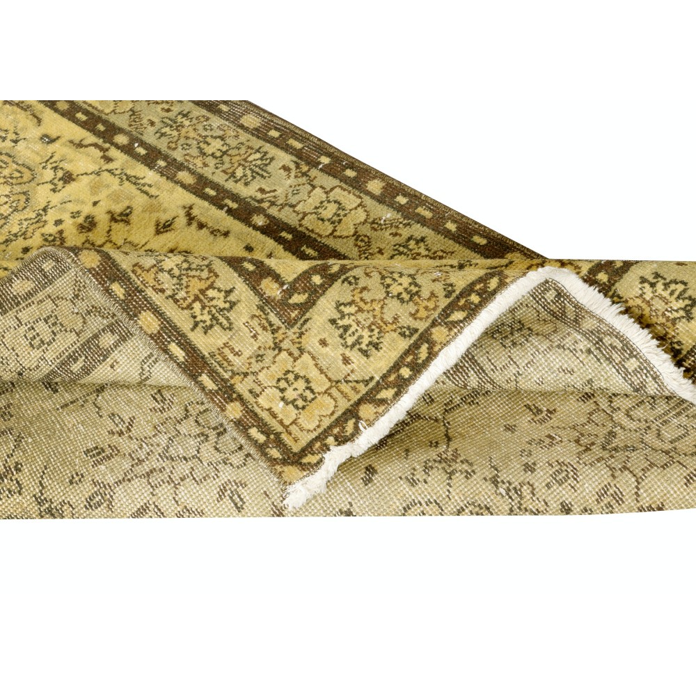 Handmade Turkish Rug in Yellow Color, Modern Floral Patterned Floor Covering