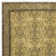 Handmade Turkish Rug in Yellow Color, Modern Floral Patterned Floor Covering