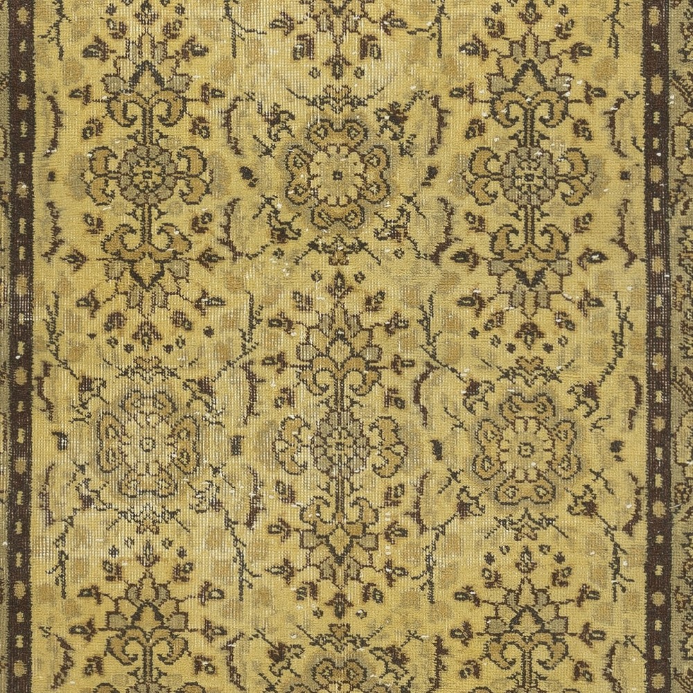 Handmade Turkish Rug in Yellow Color, Modern Floral Patterned Floor Covering