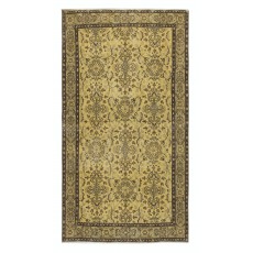 Handmade Turkish Rug in Yellow Color, Modern Floral Patterned Floor Covering