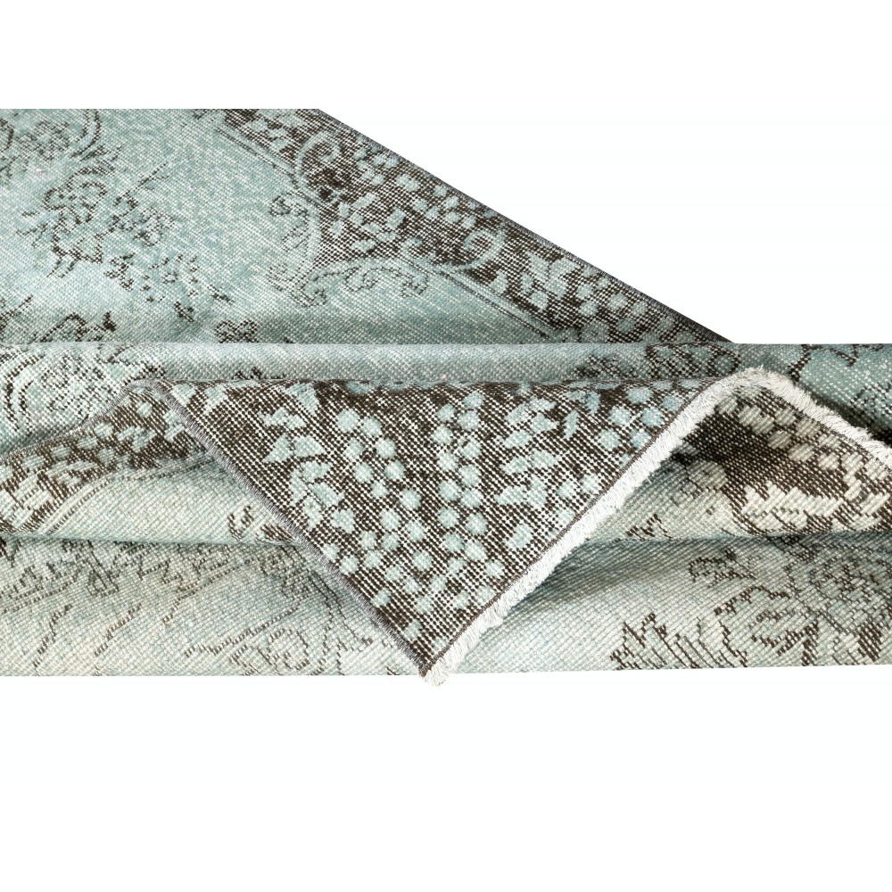 Modern Handmade Turkish Accent Rug Re-Dyed in Light Blue. Woolen Floor Covering