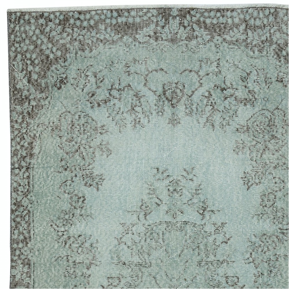 Modern Handmade Turkish Accent Rug Re-Dyed in Light Blue. Woolen Floor Covering