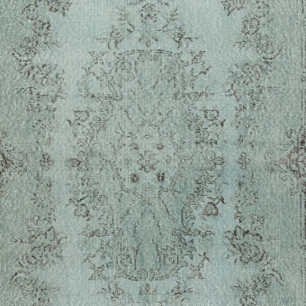 Modern Handmade Turkish Accent Rug Re-Dyed in Light Blue. Woolen Floor Covering