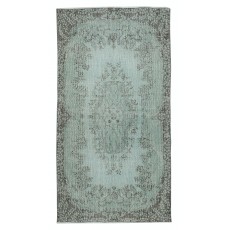 Modern Handmade Turkish Accent Rug Re-Dyed in Light Blue. Woolen Floor Covering