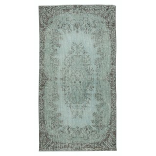 Modern Handmade Turkish Accent Rug Re-Dyed in Light Blue. Woolen Floor Covering