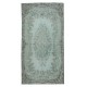 Modern Handmade Turkish Accent Rug Re-Dyed in Light Blue. Woolen Floor Covering