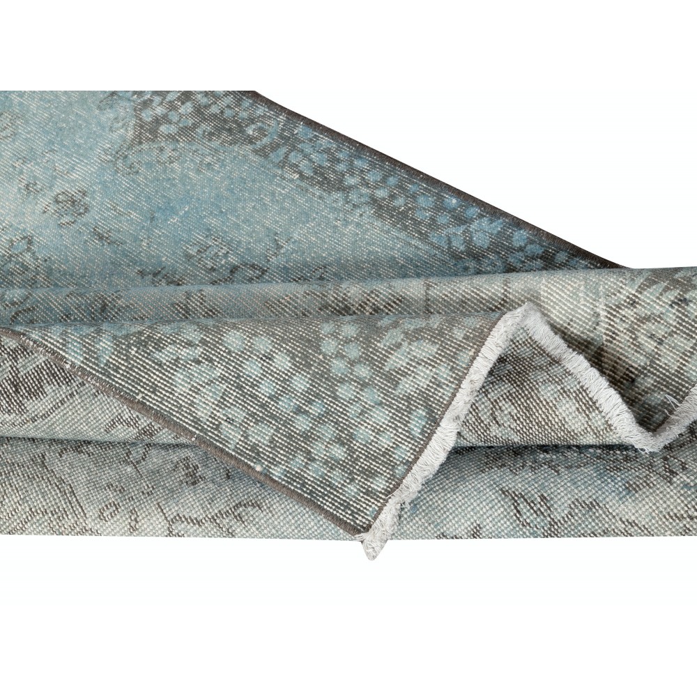Modern Handmade Turkish Accent Rug for Entryway. Light Blue Color Kitchen Rug