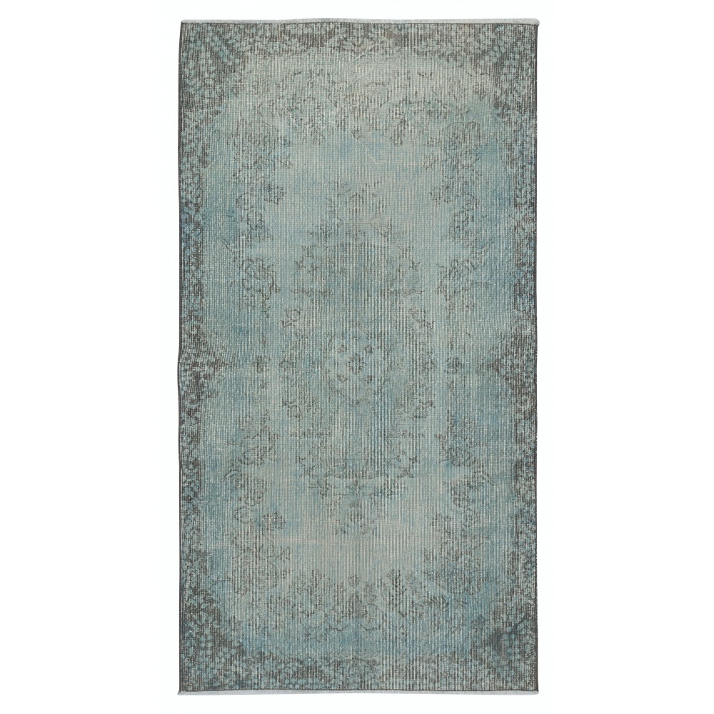 Modern Handmade Turkish Accent Rug for Entryway. Light Blue Color Kitchen Rug