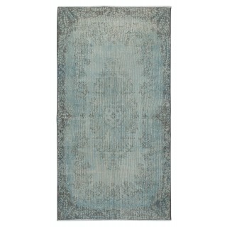 Modern Handmade Turkish Accent Rug for Entryway. Light Blue Color Kitchen Rug