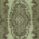 Hand-Made Medallion Design Small Rug from Turkey. Green Color Re-Dyed Accent Rug