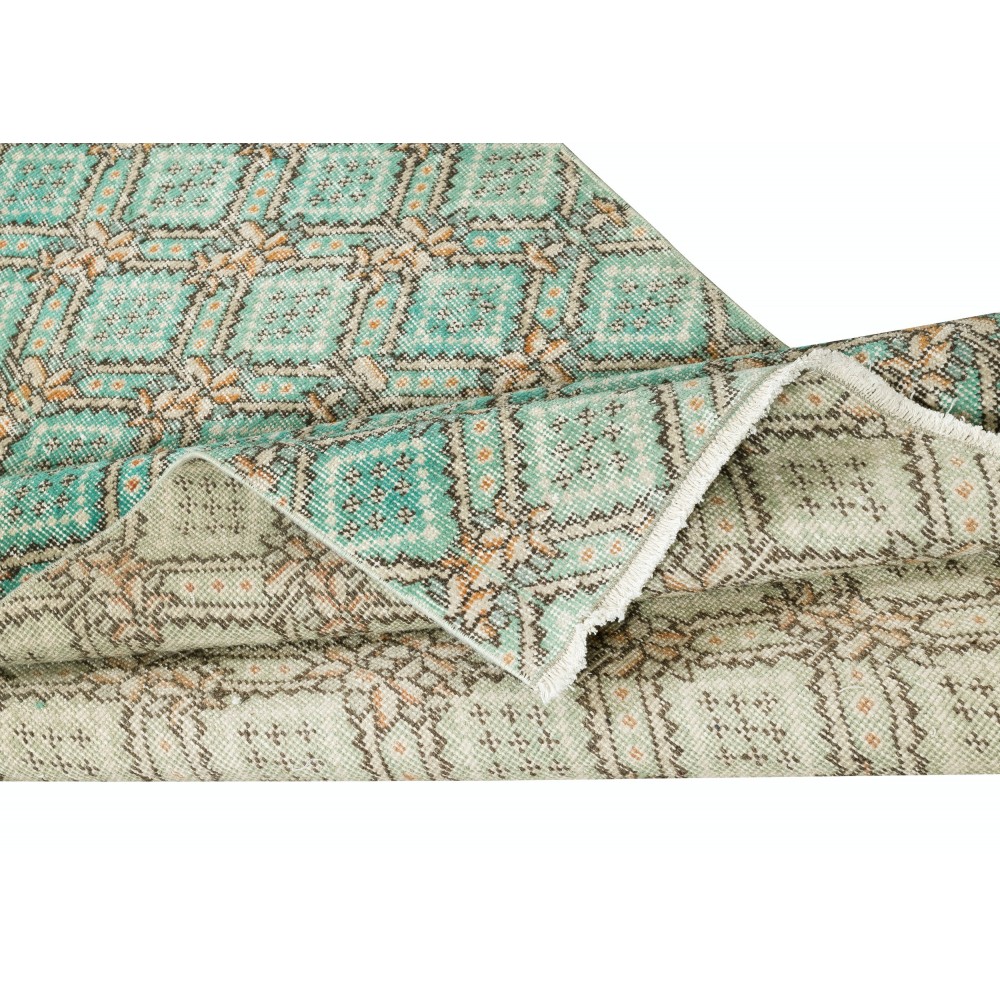 Vintage Handmade Turkish Accent Rug in Green Color for modern interiors