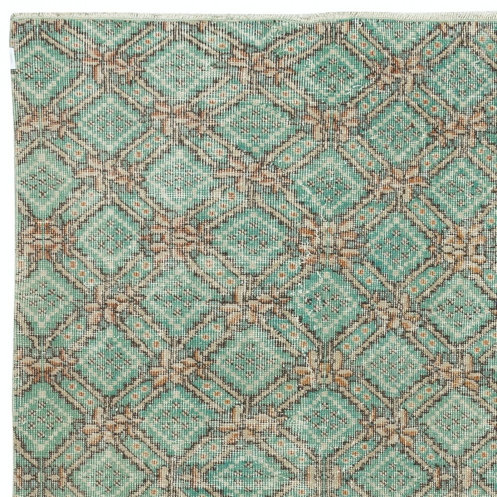 Vintage Handmade Turkish Accent Rug in Green Color for modern interiors
